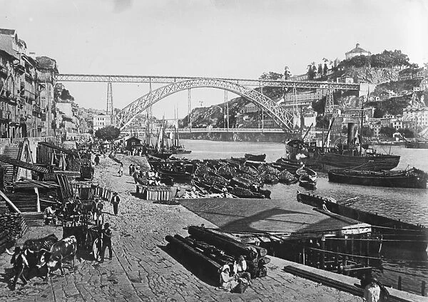 The revolt in Portugal, Rebels in Oporto. The Don Luiz Bridge, Oporto, with