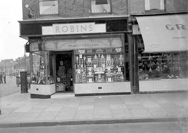 Robins family grocers shop in North Eltham, Kent. 1934