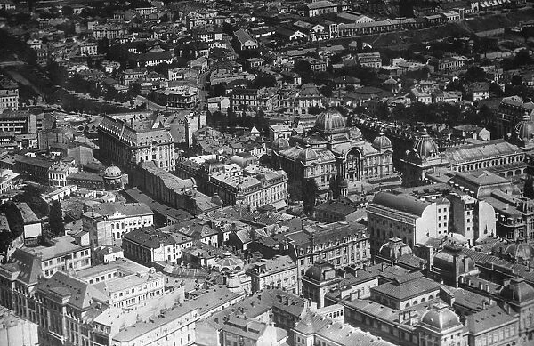 Romania, Bucharest. An aerial view showing the section of the city between the
