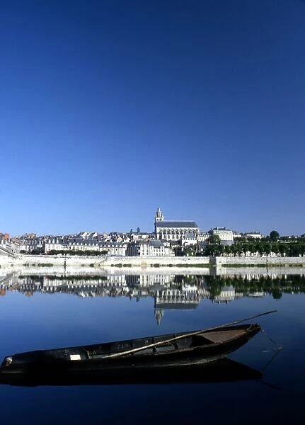 A rowing boat on the river at Blois, Loire Valley, France