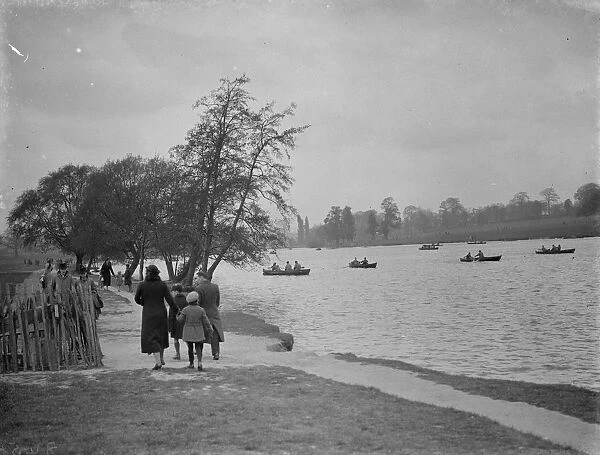 Rowing boats on the lake at Danson Park near Bexleyheath in Kent. 1938