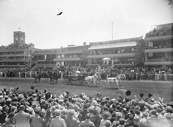 Royal Ascot. The scene as the Royal Procession passes down the course. 18 June 1924