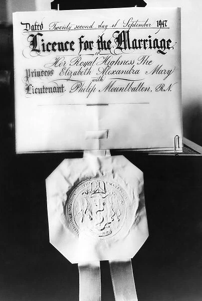 The Royal Special Licence for the wedding of Princess Elizabeth and Lieut Philip Mountbatten