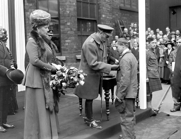 Royal Visit to Lincoln. His majesty presenting C. B. E. to Mr E. A. Allen for saving