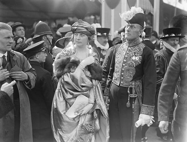 The Royal Wedding at Westminster Abbey. Mr and Mrs Austen Chamberlain leaving the Abbey