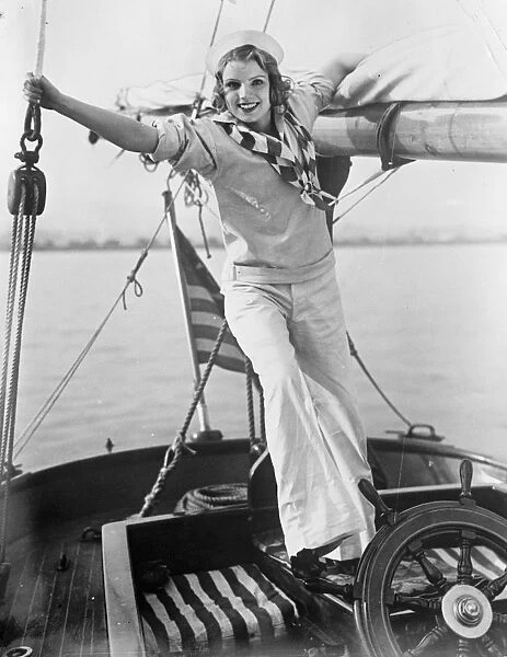 Sailorette. Miss Helen Kaiser, the Hollywood film actress, aboard Highlander
