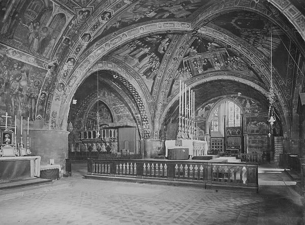 Scene of the Royal wedding. The interior of the lower church of St Francis at Assisi