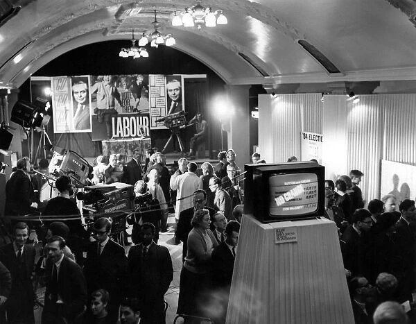 Scenes in London on Election night as the results are shown for the 1964 General