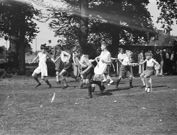 Scouts sports day in Sidcup, Kent. Cub scout relay race. 1936