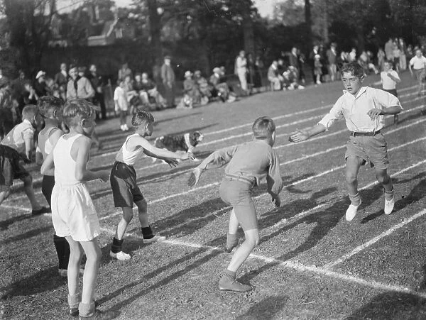 Scouts sports day in Sidcup, Kent. The relay race. 1939