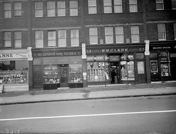 Shops along the high street in Beckenham, Kent 1 March 1938