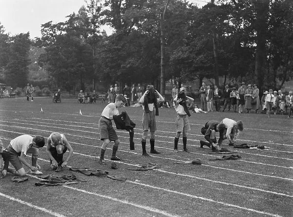 Sidcup scouts sports day. Getting changed. 1937