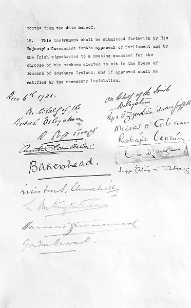 The signatures of the historic agreements between the government and Sinn Fein The