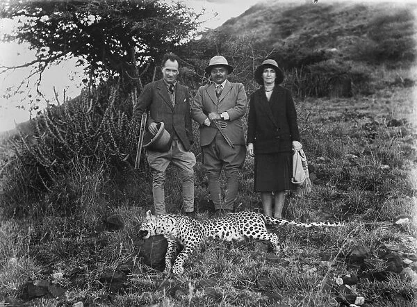 Sir Herbert Barker shoots a panther. Sir Herbert and Lady Barker with the Maharajah Kamar
