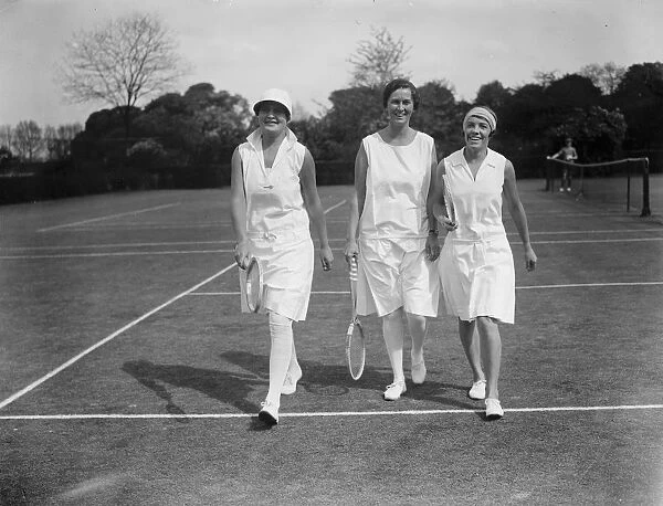 South African women tennis players practice at Hurlingham. Left to right, Miss E L Herne