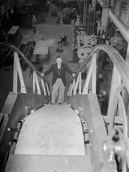 Sovex Ltd moving belt escalator in Erith, London. 4 April 1939