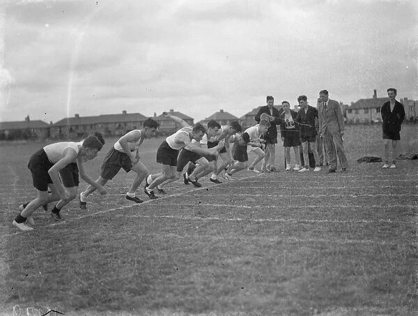 Sports day at Dartford Technical college in Kent. The start of the 440 yards