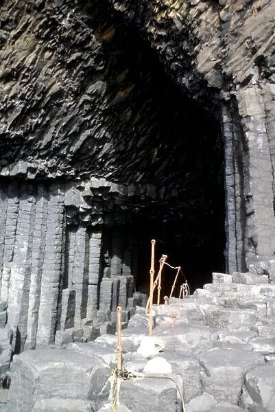 Staffa Scotland the entrance to Fingals Cave among the basaltic pavements of the