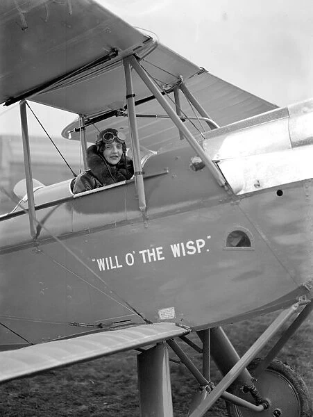 At Stag Lane Aerodrome. Mrs Spencer Cleaver before leaving in their Gypsy Moth