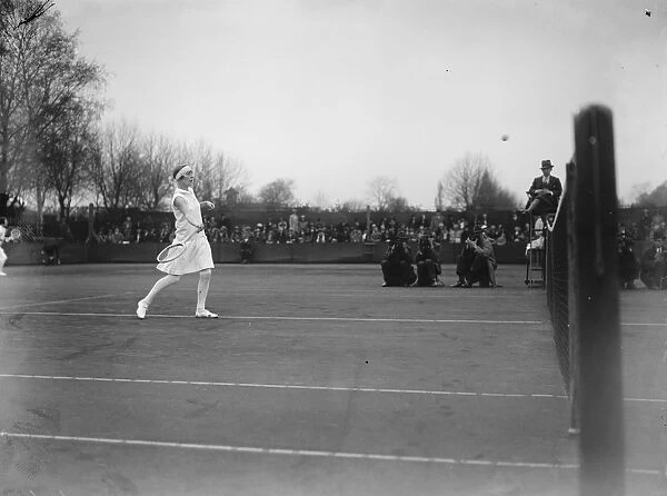 Surrey hard court tournament at Roehampton. Miss Lumley Ellis in play. 16 April 1927