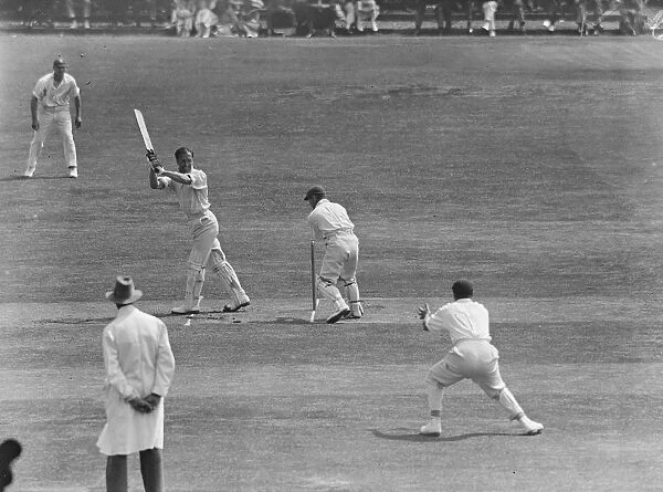 Surrey versus Sussex at Brighton. Ducat hits a boundary. 22 July 1925