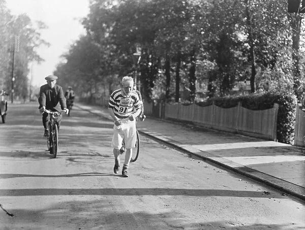 Surrey Walking Race. Mr T Hall, aged 73 in the race 15 September 1923