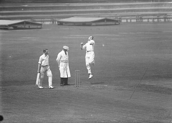 Surreys fast bowler, Alf Gover, in action. June 1928
