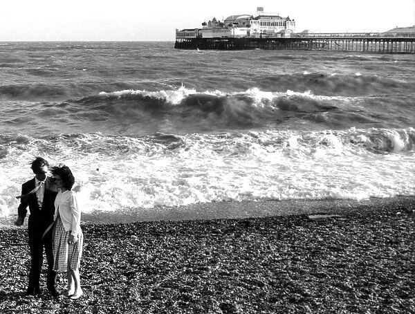 Sussex, Brighton Beach and Palace pier 1950s  /  1960s