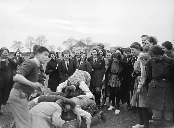 Swanley College sports day. Apple bobbing. 1935