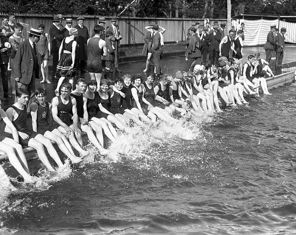 Swimmers making a splash at Tonbridge open air swimming baths. 23 June 1920