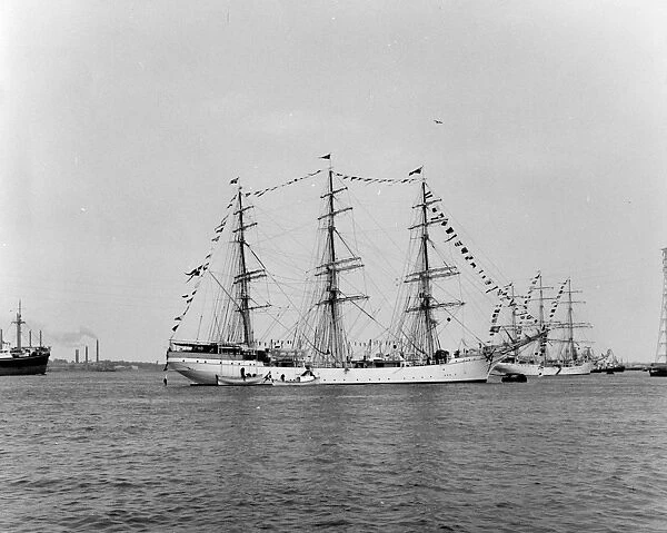 Tall ships on the River Thames off Greenhithe, Kent. 21 July 1962
