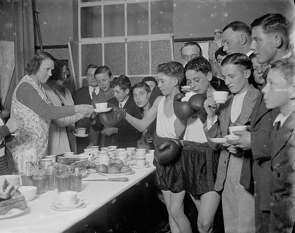 Tea break at the Eltham Boys Boxing Club. 1936