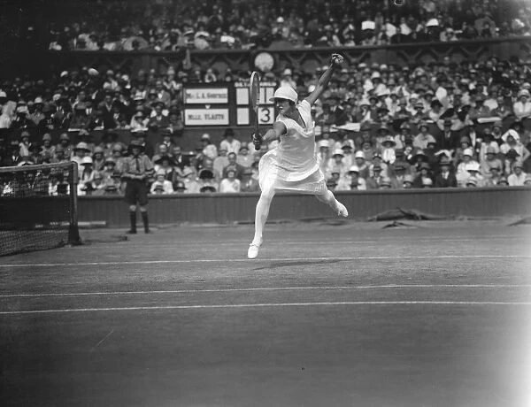 Tennis at Wimbledon. Mlle Vlasto in play. 1 July 1926