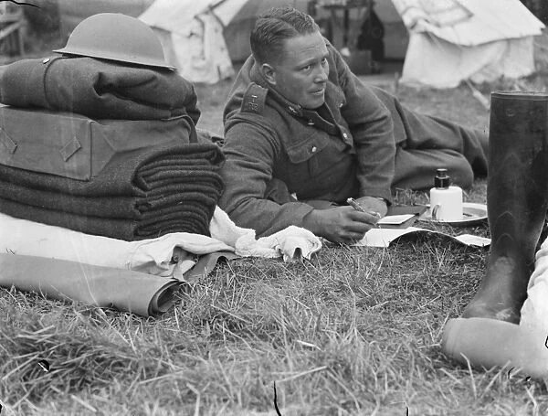 Territorial Army recruits at camp in Chichester, Sussex. One of the Territorials