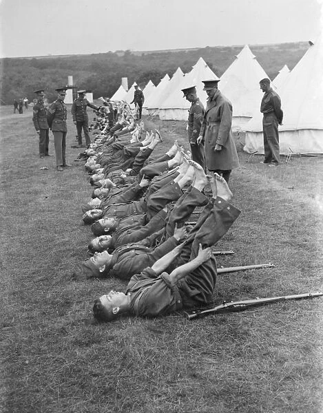 Territorial Army recruits at camp in Lympne, Kent. Foot inspection. 1939
