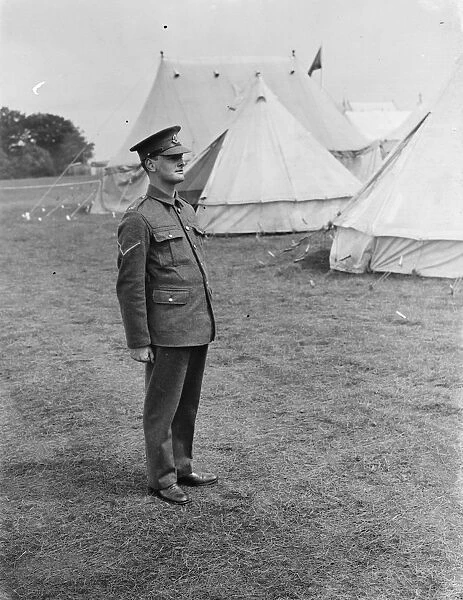 Territorial Army recruits at camp in Lympne, Kent. A Territorial on guard