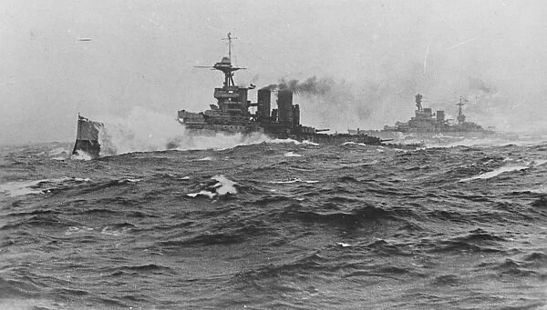 The Tiger in a rough sea. A fine photograph of HMS Tiger steaming full speed