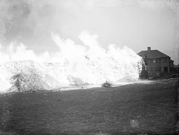 A timber fire in Welling, Kent. 1938