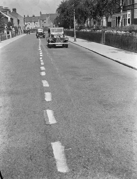 Traffic lines painted on the road for the Air Raid Precautions in Gravesend, Kent