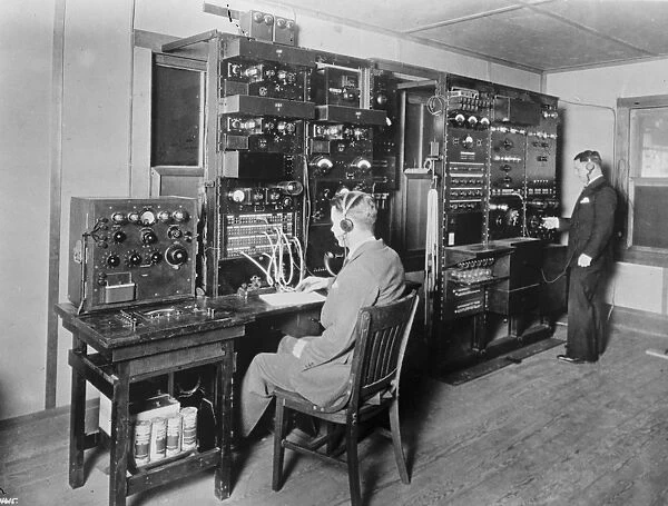 Trans Atlantic telephony. Interior of the receiving station at Houlton, Maine 1927