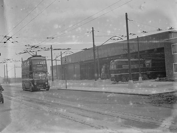 Trolley bus garage at Bexleyheath, Kent. 1936