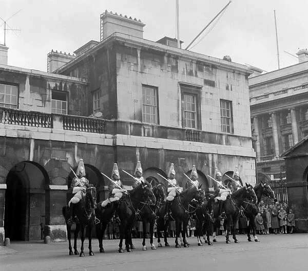 A troop of horseguards on parade at Whitehall, London, England. 1960 s