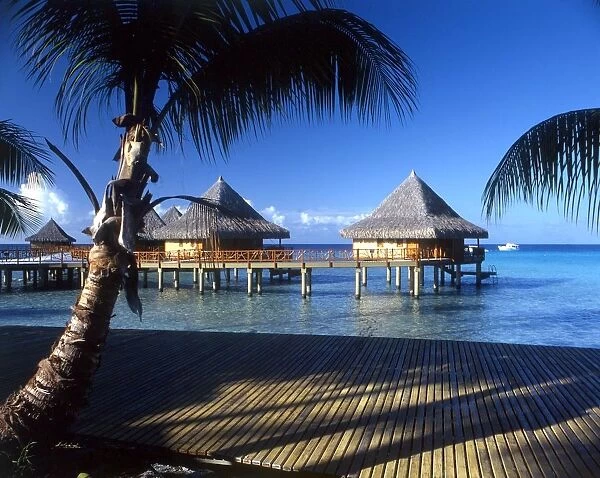 TROPICAL ISLANDS French Polynesia. Beach at Rangiroa. tourist complex
