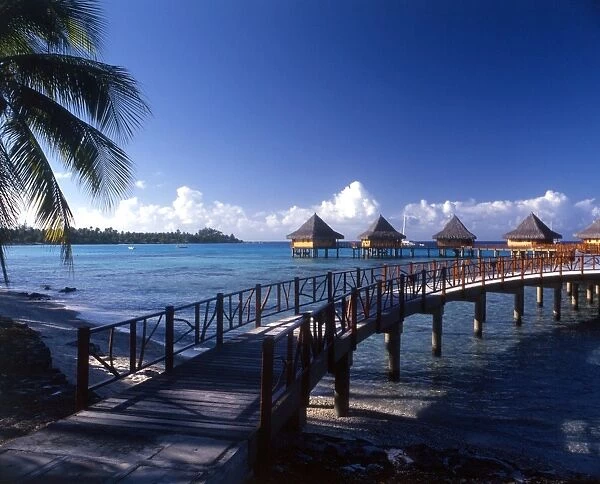 TROPICAL ISLANDS French Polynesia. Beach at Rangiroa. Tourist complex