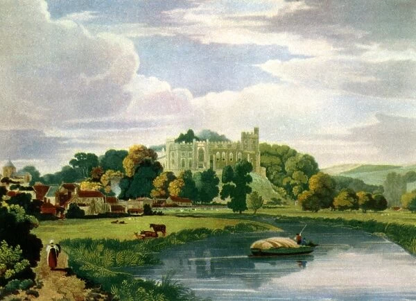 View of Arundel Castle, Sussex : Coloured engraving by Bailey after William Scott