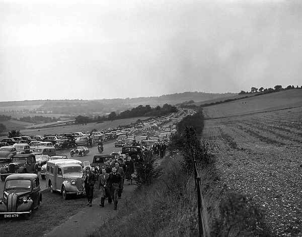 A view of the Brands Hatch By - Pass in Kent full of cars and spectators arriving