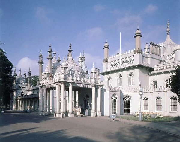 View of the exterior of the Royal Pavilion in Brighton, East Sussex, UK. Artist - Nash