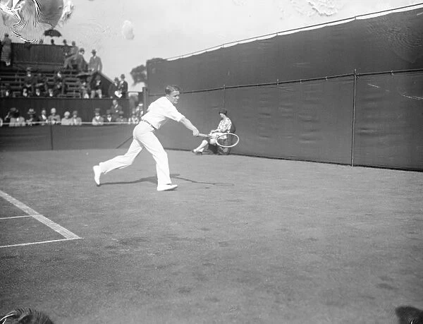 Vincent Richards defeated by Cochet at Wimbledon. Richards in play. 22 June 1926