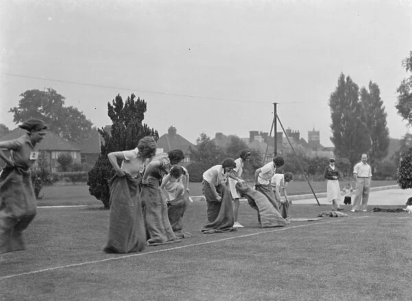 Wallingraph Sports in Eltham, Kent. Girls get ready for the sack race