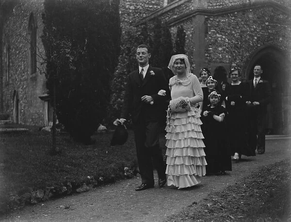 A wedding of a couple in Orpington, Kent. The bride and groom. 1939